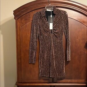 NWT ASTR The Nia metallic copper and black houndstooth dress